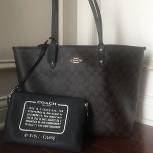 Black and brown reversible Coach Bag